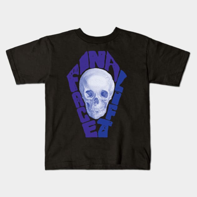 Funny Final Face Lift Skull in a Word Coffin Kids T-Shirt by PelagiosCorner